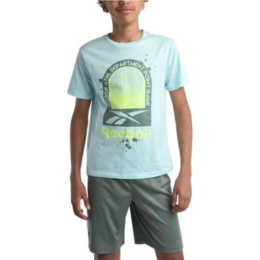 Imagem de Reebok Conjunto de shorts ativos para meninos - camiseta de manga curta e shorts de ginástica - conjunto casual de verão para meninos (8-12), Fita aqua, 8