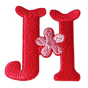 Imagem de 5 Pçs Patches de letras de chenille adesivos de ferro em remendos de letras universitárias com glitter bordado patch costurado em remendos para roupas chapéu camisa bolsa (rosa choque, H)