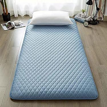 Imagem de Colchão dobrável japonês Tapete futon duplo adulto dormitório estudantil conforto portátil macio e respirável tapete futon tatami colchão de hóspedes para acampamento doméstico, azul claro 4