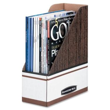 Imagem de Bankers Box Porta-arquivos de revista, carta grande, pacote com 12 (07224), grão de madeira/branco
