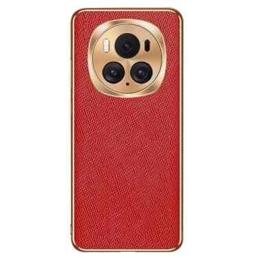 Imagem de LTLMYDAM Capa de couro para Honor Magic 6 Pro/6, proteção para lente da câmera, capa elegante banhada brilhante bordas macias à prova de choque, vermelha, 6Pro