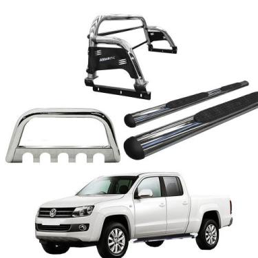 Imagem de Kit Quebra Mato Estribo Oval Santo Antônio H3 Amarok CD Cromado - HOZZ