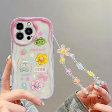 Imagem de Capa de telefone de coelho creme com borda encaracolada para Samsung Galaxy A50 A51 A52s A53 A54 A71 A72 A73 M32 M22 M54 F54 5G Capa com alça de pulso, rosa, para A53 5G