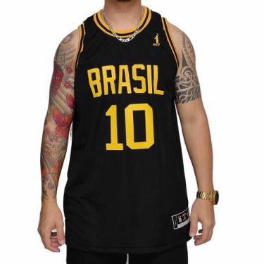 Imagem de Regata Basquete Masculina M10 Classic Brasil, Preto, P