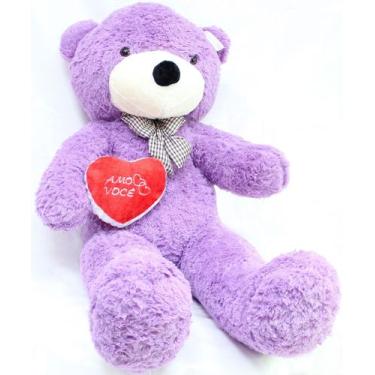 Imagem de Urso Lilas Roxo Romântico Coração de Pelúcia Gigante 140cm - Casa Dos 