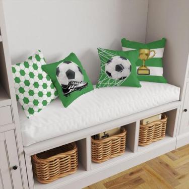 Imagem de Kit 4 Almofadas Decorativa COM ENCHIMENTO Futebol Bola e Rede Verde Se