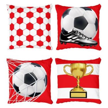Imagem de Kit 4 Almofadas Decorativa COM ENCHIMENTO Futebol Bola e Rede Vermelha