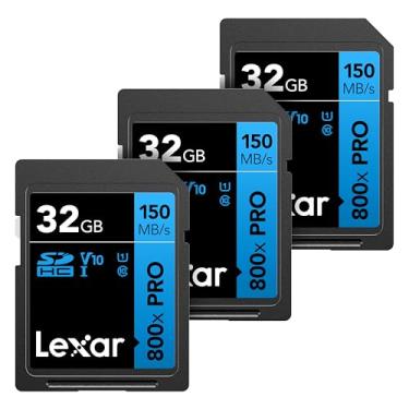 Imagem de Lexar Cartão de memória 32 GB (pacote com 3) alto desempenho 800x PRO SDHC UHS-I, C10, U1, V10, vídeo UHD 4K, leitura de até 150 MB/s, para câmeras DSLR point-and-shoot e mid-range, filmadoras HD