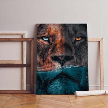 Imagem de Quadro Tecido Canvas Leão Rei da Selva Colors Lion Água 02 - LindaCasa
