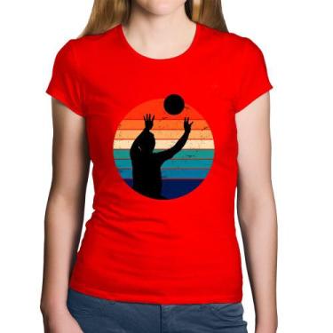 Imagem de Baby Look Algodão Vôlei Vintage Sunset - Foca na Moda, Vermelho, GGG