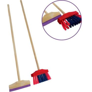 Imagem de Vassoura Vassourinha Nylon + Rodo Limpeza Infantil Brinquedo - Novo Ho