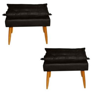 Imagem de Kit 02 Puffs Banqueta Retangular Opala Suede Preto Pés Madeira Palito 