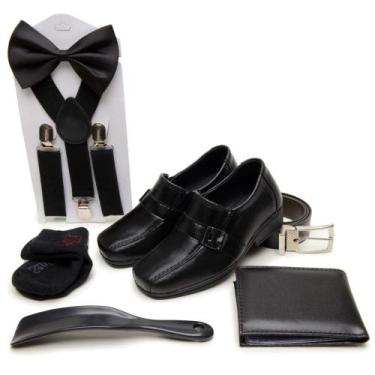 Imagem de Kit Sapato Social Pajem Casamento Infantil Gravata Borboleta Suspensor