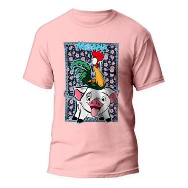 Imagem de Camiseta Galo Hei Hei E Porquinho Pua Moana 100% Algodão - Kamisetas O