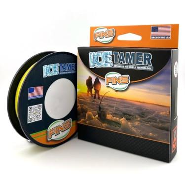 Imagem de FINS Icetamer Ice Fishing Braid - Feito nos EUA - Zero absorção de água, desempenho abaixo de zero, sem problemas de gelo, alta resistência ao nó, micro diâmetro, perfil redondo - amarelo - 3,6 kg -