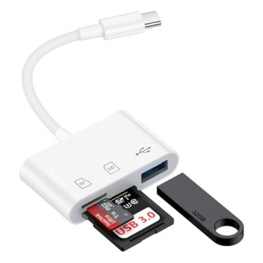 Imagem de Adaptador de câmera USB C para USB, leitor de cartão SD para iPhone 15 41.4 cm 1, adaptador de cartão de memória com dois compartimentos para cartão e porta USB para Samsung Galaxy S25 Ultra Plus S24,