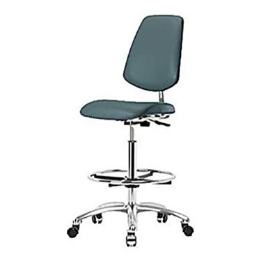 Imagem de Thomas 1163U10 Cadeira básica de vinil de altura alta para sala limpa com encosto médio, base cromada, anel de pé cromado, rodízios cromados, carvão