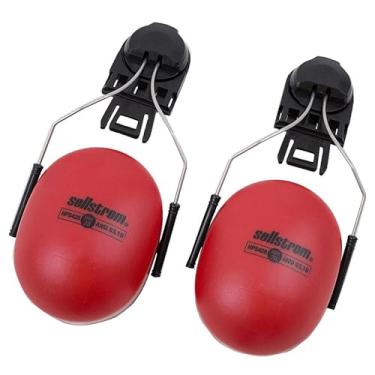 Imagem de Sellstrom Protetores auriculares de segurança montados com tampa com cancelamento de ruído, 28dB NRR, ranhuras universais de até 3,4 cm, preto/vermelho, S23409