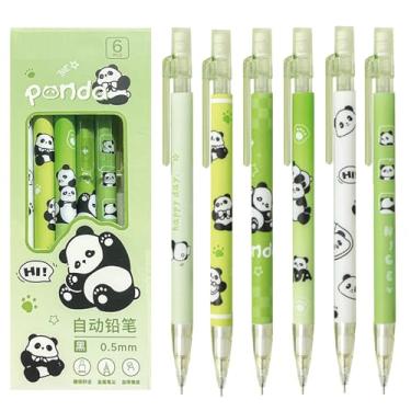 Imagem de MOZXIRZ 4 lápis mecânicos fofos com borracha 0,5 mm de desenho animado panda lapiseira para crianças, meninos, meninas e mulheres (6 peças de Panda)