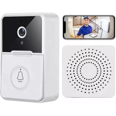 Imagem de Campainha com Câmera Wi-Fi Sem Fio Inteligente - Interfone Áudio, Branca, Conexão Remota