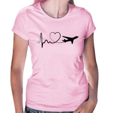 Imagem de Baby Look Avião Batimentos Cardíacos Coração - Foca na Moda, Rosa bebê