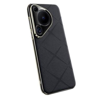 Imagem de HAO RIYLN Capa de couro para Huawei Pura 70 Ultra/70 Pro+/70 pro/70, capa de telefone com proteção de lente de metal, capa ultrafina à prova de choque, preta, 70 Pro+