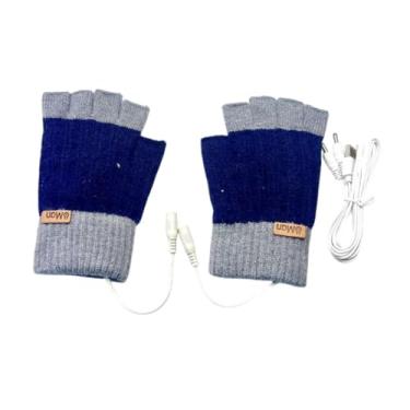 Imagem de UGPLM Luvas aquecidas USB Clima frio sem dedos para jogos de jogo de trabalho digitando laptop, Azul