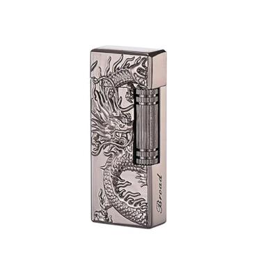 Imagem de (Sem butano) Isqueiro de metal butano com pederneira, chama macia, design de dragão, acendedor de vela (dragão preto)