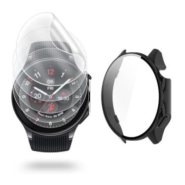 Imagem de SHUAXI Protetor de tela de relógio (4 + 1 pacote) compatível com OnePlus Watch 2 e capa com película de vidro temperado rígido PC bumper cobertura total