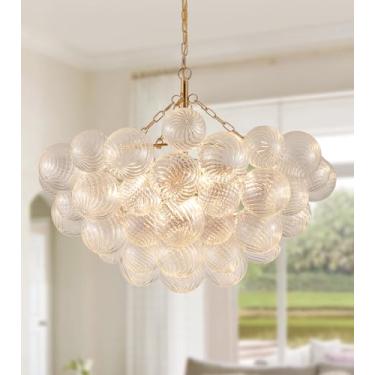 Imagem de MEIXISUE Lustre De Vidro Moderno, 9 Luzes Nórdicas, Globo De Vidro Em Espiral, Luminárias Pendentes Grandes, Para Hall De Entrada, Quarto, Sala De Jantar, Sala De Estar, Cozinha, Entrada D31.1 Em Ul