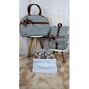 Imagem de KR RK Bolsas Personalizado Kit Maternidade Mala e Mochila., Cinza fita