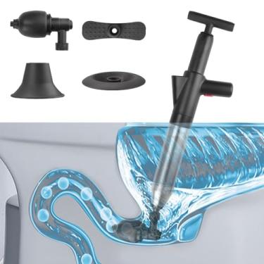 Imagem de Desentupidor de vaso sanitário de alta pressão, com barômetro de êmbolo de ar para vaso sanitário preto - 60 cm, desentupidor de vaso sanitário de alta pressão resistente adequado para banheiro, pias,