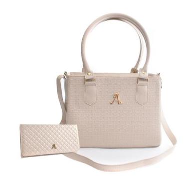 Imagem de Kit Bolsa Feminina Baú Média Alça Transversal Ajustável Elegante Compa