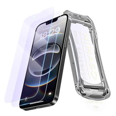 Imagem de NIMASO Protetor de tela para iPhone 16e/13 Pro/13/14, pacote com 2 protetores de tela de vidro temperado antiluz azul para iPhone 16e, remoção automática de poeira, instalação instantânea (6,1