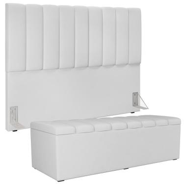 Imagem de Kit Cabeceira Cama Box Casal King 195cm Com Calçadeira Baú Dália W01 Facto Branco - Lyam