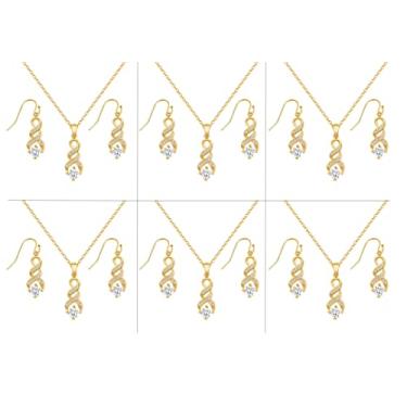 Imagem de ZHUWE I Can't Say I Do Without You | 1 4 6 8 Conjuntos de joias de dama de honra para mulheres 18K banhado a ouro ou ouro rosa conjunto de colar e brinco de zircônia cúbica para presentes de