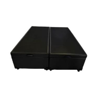 Imagem de Cama Box Baú Queen Bipartido Corino Preto Com Pistão A Gás