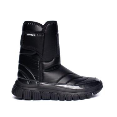 Imagem de Bota Galocha Infantil Novopé Impermeável Acolchoada Preto, Preto, 24