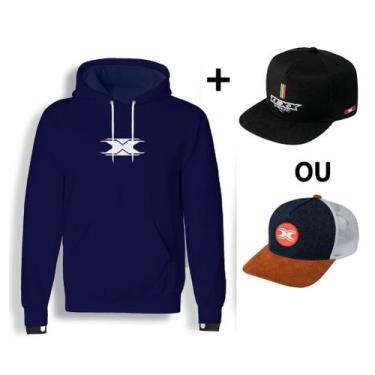 Imagem de Moletom Texx Blusa Casual Modelo Racing + Boné Texx, Azul, GG-XL