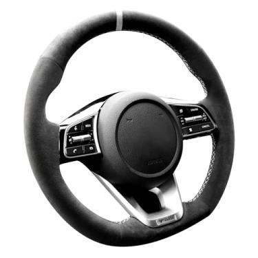 Imagem de Alfanxi Hand Stitch Steering Wheel Cover Fits Alcantara Material for Kia K5 Optima Ceed Forte Cerato 2019-2022 (White Stripe)