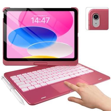 Imagem de typecase Capa Touch iPad 10ª geração com teclado (10,9 polegadas, 2022), trackpad multitoque, luz de fundo de 10 cores, rotação de 360°, fina e leve para Apple iPad 10ª geração 10,9 (rosa)