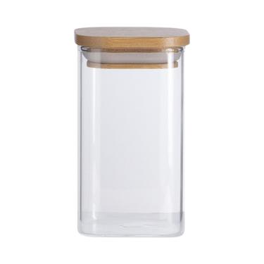 Imagem de Pote De Vidro Com Tampa De Bambu Oikos 250ml Hermético Quadrado