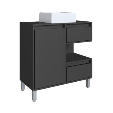Imagem de Gabinete Para Banheiro 80cm 2 Gavetas 1 Porta 1 Nicho E Cuba Paula Grafite