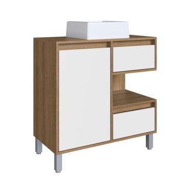 Imagem de Gabinete Para Banheiro 80cm 2 Gavetas 1 Porta 1 Nicho E Cuba Paula Mel-arenas