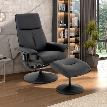 Imagem de Poltrona De Massagem Reclinável E Giratória Arizona Com Apoio De Pés Pu Preto G56 - Gran Belo