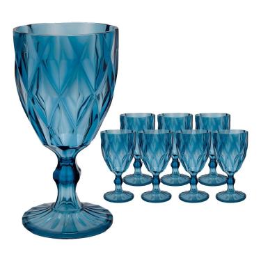 Imagem de Jogo 8 Taças De Acrílico Azul Diamond Diamante Festa Piscina Plástico 330ml Lyor