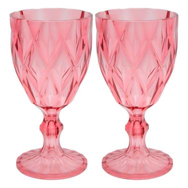 Imagem de Jogo 2 Taças De Acrílico Vermelha Diamond Diamante Festa Piscina Plástico 330ml Lyor