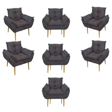 Imagem de Kit 07 Poltronas Decorativas Opala Retro Consultório Cinza