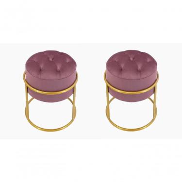 Imagem de Kit 2 Puff Banqueta Estofado Decorativo Base De Ferro Capitonê Suede Rosê Do Lar Móveis E Decoração