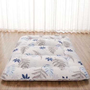 Imagem de Zelladorra Colchão De Chão Japonês, Futon Com Bolsa Armazenamento Portátil E Capa Lavável, Tapete Tatame Grosso Enrolável Adequado Para Camping, Quarto Hóspedes, Folha Branca, Completo